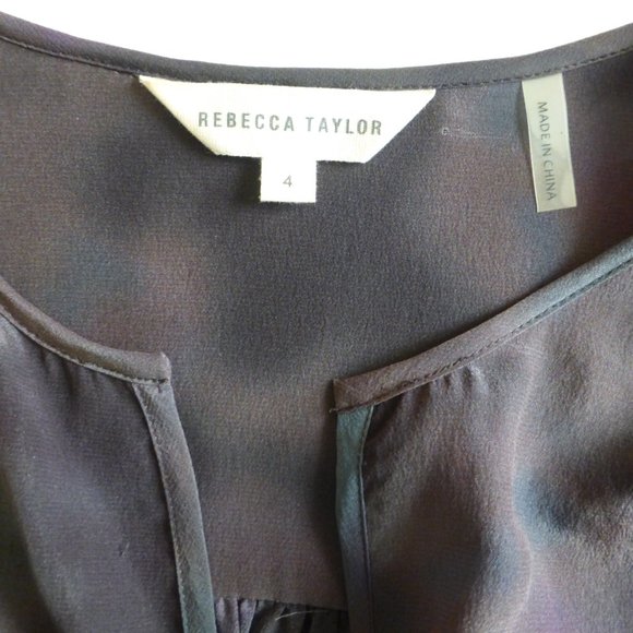 Rebecca Taylor Long Sleeved Tie Die Eggplant Purple Silk Blouse - Picture 8 of 10